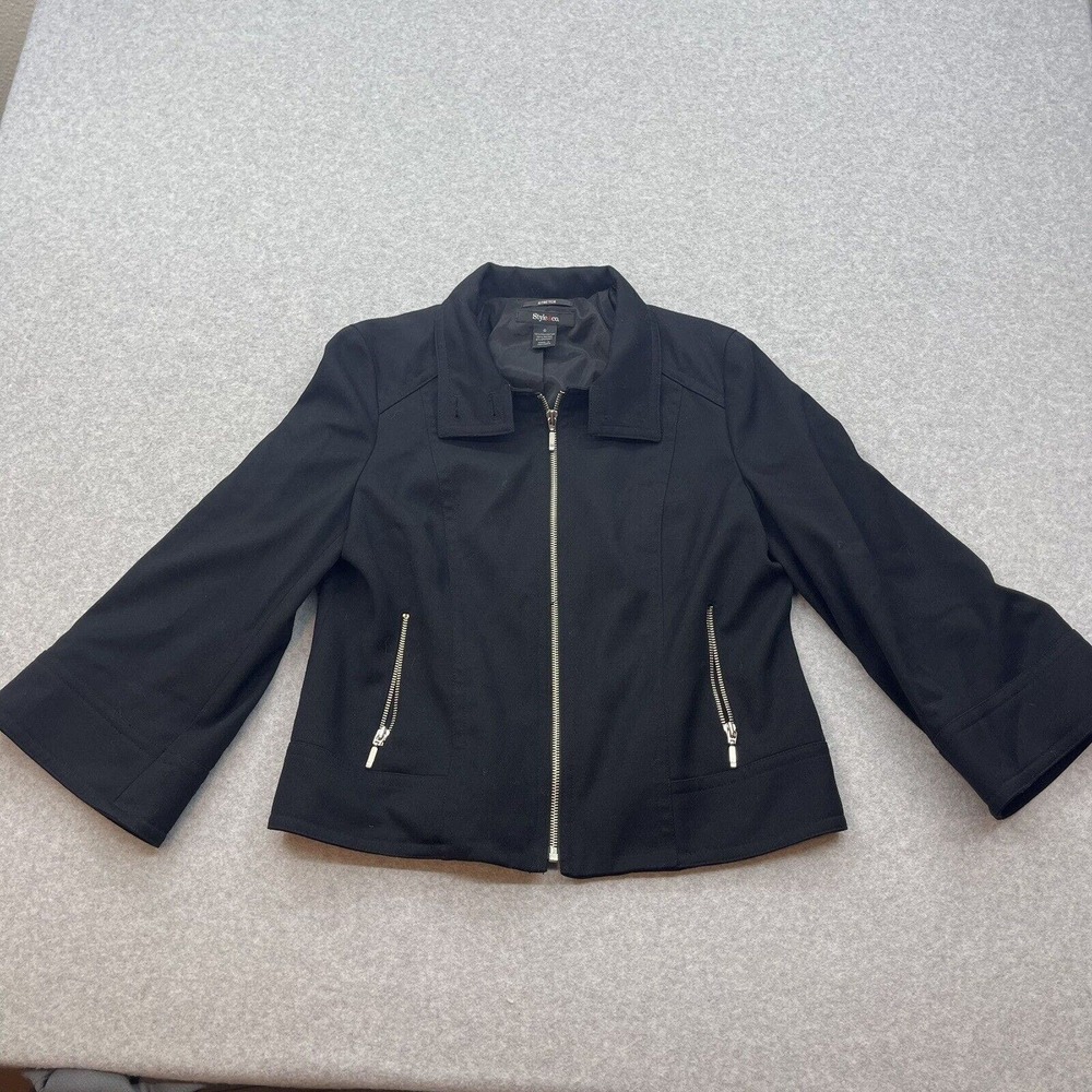 Style & Co Jacket Womens Size 6 Polyester Rayon Blend Long Sleeve Black Full Zip